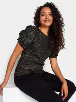 Image of M&Co Shimmer Ruched Sleeve Blouse - Black, Gold, Size 10, Women