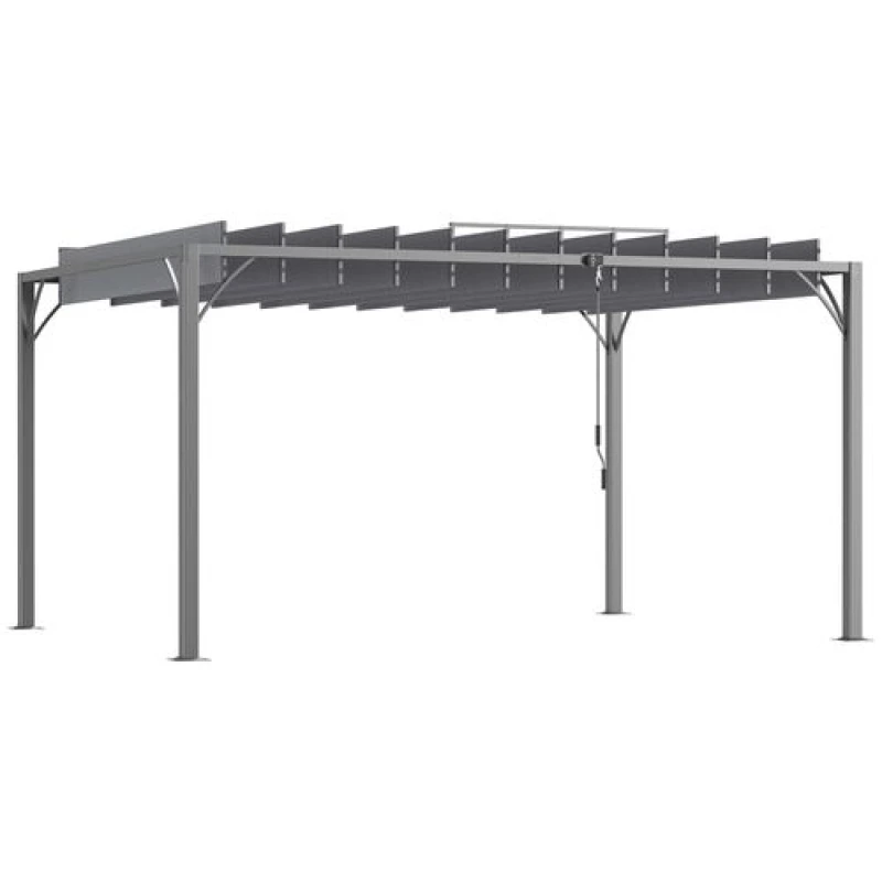 Image of Outsunny 4 x 3(m) Outdoor Louvered Metal Pergola with Retractable Roof Grey