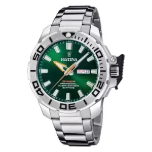 Festina Gents Festina Diver Watch Silver Green F20665/2 - Silver and Green