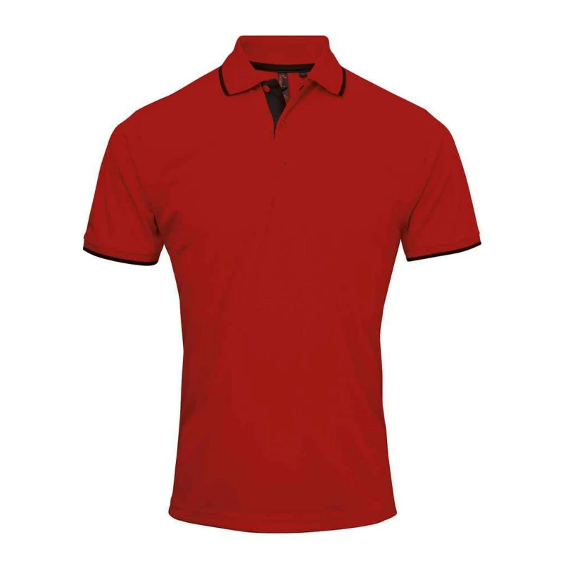 Image of Premier Premier Men Coolchecker Contrast Pique Polo Shirt in Red Size: Small Red S Male 5063470758418