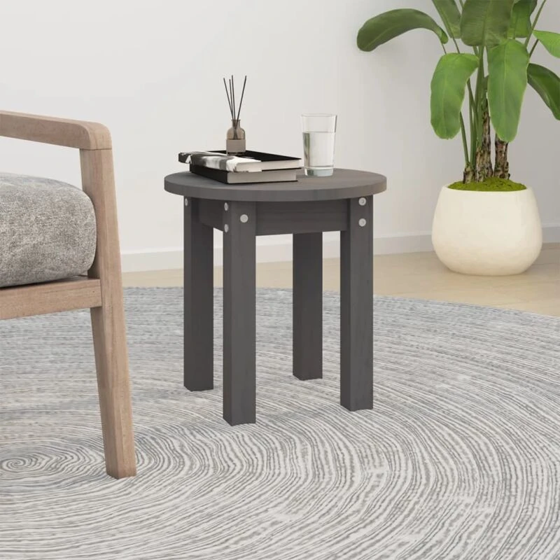 Image of Vidaxl Coffee Table Grey Ø 35X35cm Solid Wood Pine, Grey 822339