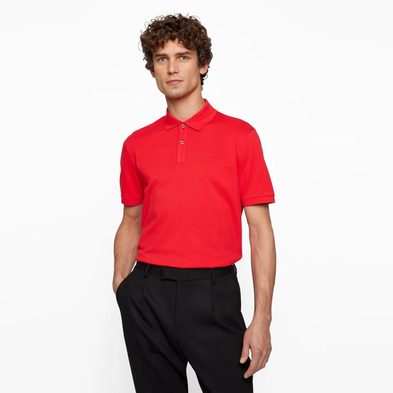 Image of Boss Mens HBB Pallas Polo Iconic Logo Embroidered Shirt Medium Red male Small