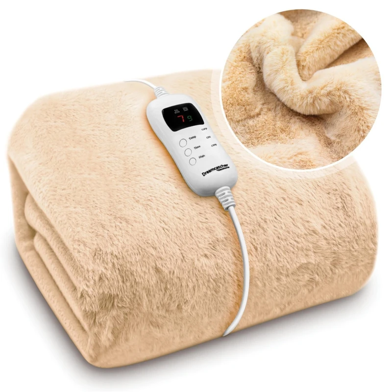 Image of Dreamcatcher Electric Heated Fur Throw 160 X 120Cm 9 Heat Settings And Timer - Natural Cream DEFTN