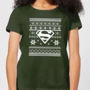 Image of DC Superman Womens Christmas T-Shirt - Forest Green - L