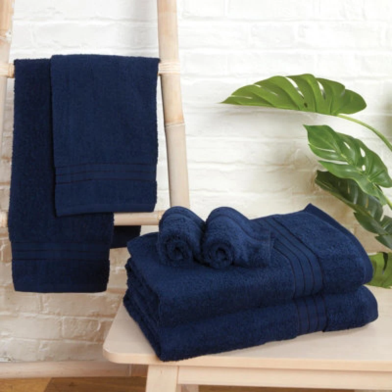 Image of OHS OHS 10 Pack of 100% Cotton Bathroom Bath Towel in Navy Navy Bath Towel Unisex 5027434142477