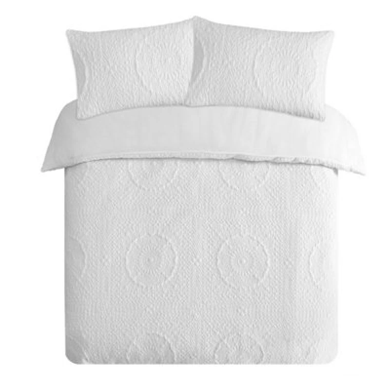 Image of Velosso Pinsonic Design Duvet Cover & Pillowcase Set, Lightweight And Wrinkle-Resistant Fabric, Easy Care And Durable Material - White