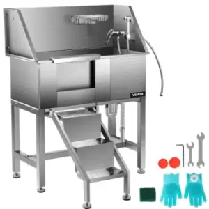 Image of VEVOR Pet Grooming Tub, Stainless Steel Dog Wash Station 200LBS Load Pet Washing Station 34" Dog Washing Station Water-Resistant Grooming Tub for Dogs