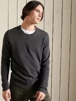 Image of Superdry Lambswool Lightweight Knit - Charcoal Marl, Charcoal Marl, Size 2XL, Men