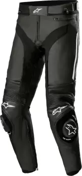 image of Alpinestars Missile V3 Motorcycle Leather Pants, black-white, Size 52, black-white, Size 52