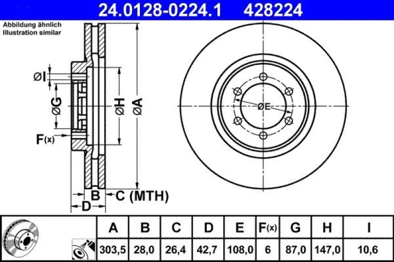 Image of ATE 24.0128-0224.1 Brake disc Vented, Coated Brake Disc (82)