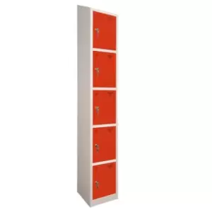 Image of 5 Door Locker, 450X450, Grey Carcass/Red Doors, Sloping Top, Camlock