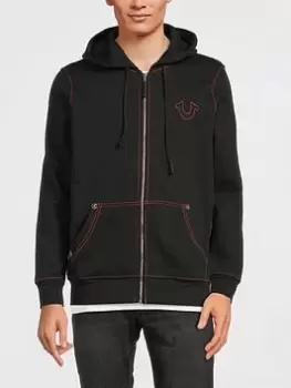 Image of TRUE RELIGION Big T Zip Through Hoodie - Black, Size XL, Men