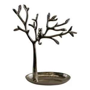 image of Silver Metal Tree With Cat Jewellery Stand