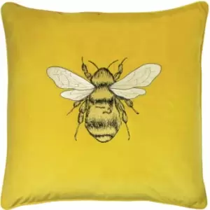 image of Paoletti Hortus Bee Embroidered Velvet Piped Edge Cushion Cover, Ceylon, 50 x 50 Cm