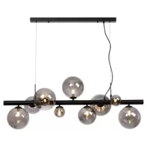 image of Luminosa Marshall Linear Ceiling Pendant, 9 Light G9, Satin Black, Smoke Plated Glass