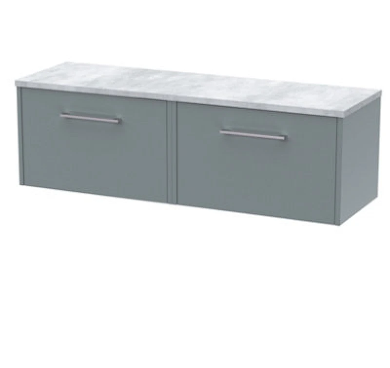 Image of Nuie Hudson Reed Juno Wall Hung 2-Drawer Vanity Unit & Bellato Grey Worktop, Stylish Countertop Basin Unit In Coastal Grey, 1200mm