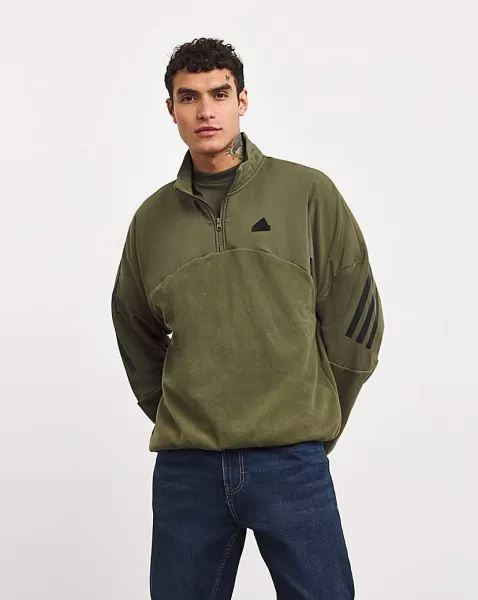 Image of adidas Future Icons 1/4 Zip Top - Green Size M Men