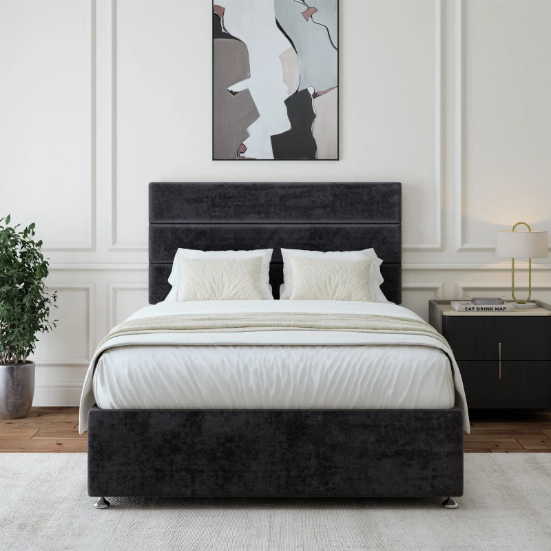 Image of Bedmaster Bedmaster Luxury Velvet 4 Drawer Divan Base And Lined Headboard in Black Size: Super King Black Super King Unisex 7867867967135