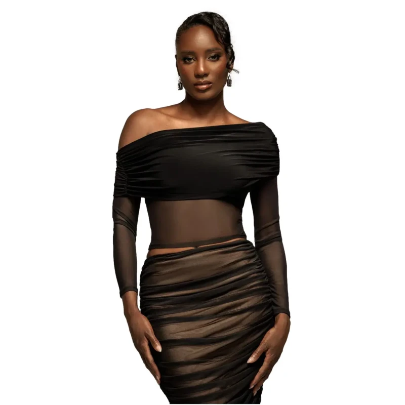 Image of Goddiva Womens Asymmetrical Top Goddiva Bardot Noir Female 36