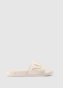 Image of Mallet Womens Side Split Large Logo Slides In White Sand