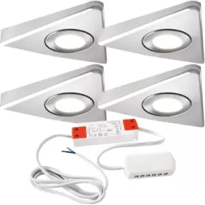 Image of 4x BRUSHED NICKEL Triangle Surface Under Cabinet Kitchen Light & Driver Kit - Natural White LED