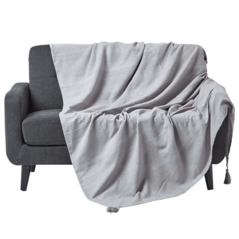 Image of Homescapes Cotton Rajput Ribbed Silver Grey Throw, 150 X 200 Cm