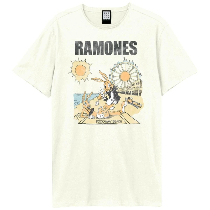 Image of Amplified Amplified Men Rockaway Beach Ramones Vintage T-Shirt in White Size: Small White S Male 5063470957903