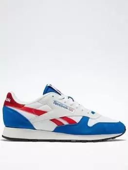 Image of Reebok Classic Leather Shoes, Blue/White, Size 10.5, Men