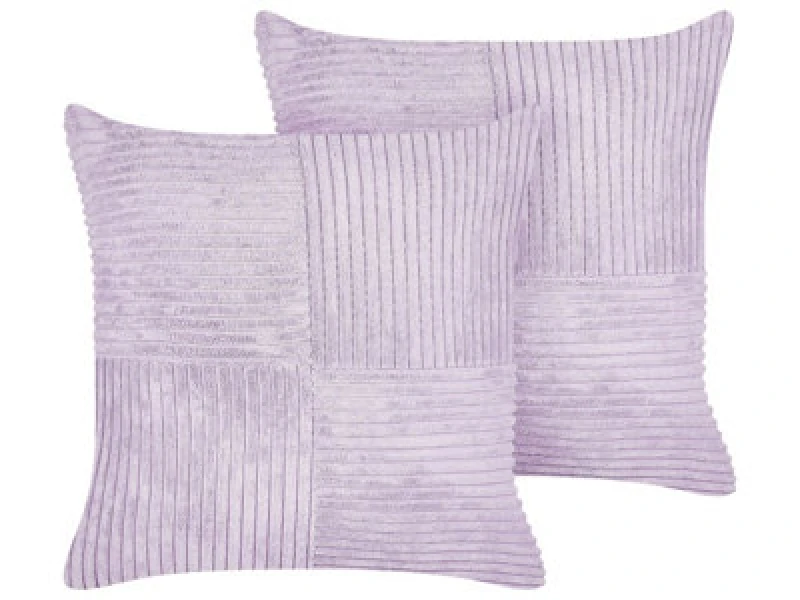 Image of Beliani Set Of 2 Decorative Cushions Millet Corduroy 43 X 43cm Violet Geometric Pattern