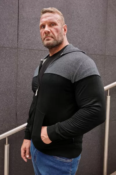 Image of BadRhino Colourblock Zip Through Hoodie Black