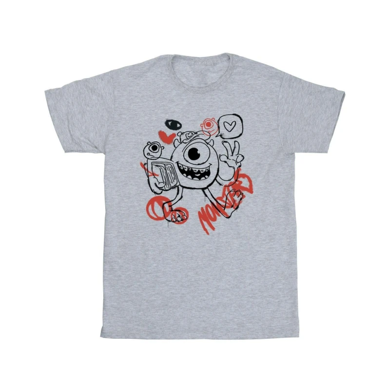 Image of Disney Men Mike Graffiti T-Shirt in Grey Size: Small Grey S Male 5063376473675