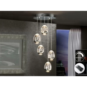 image of Schuller Roc - Integrated LED 5 Light Dimmable Crystal Cluster Drop Ceiling Pendant with Remote Control Chrome