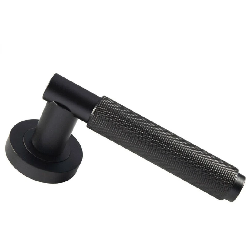 Image of Loops PAIR Knurled Grip Round Bar Handle on Round Rose Concealed Fix Matt Black Black