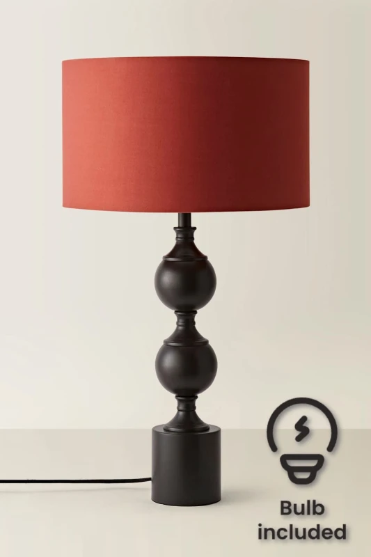Image of ValueLights ValueLights Declan Candlestick Table Lamp with Fabric Drum Lamp Shade and Bulb in Light Red Light Red One Size Unisex 5059406069154