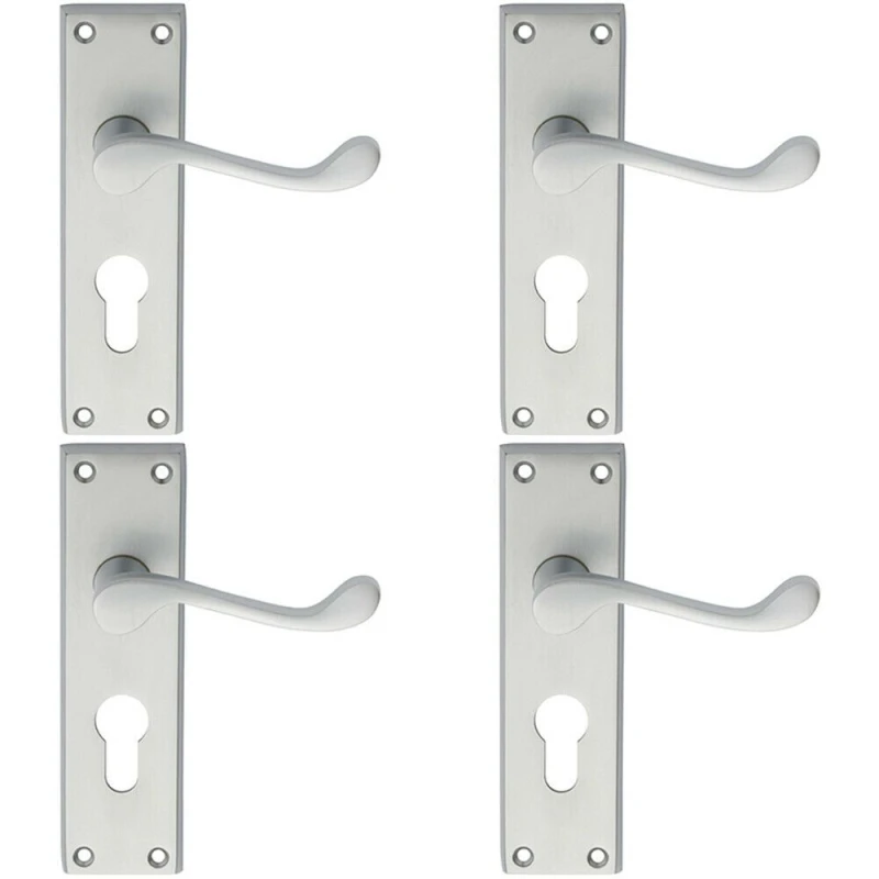 Image of Loops 4x PAIR Victorian Scroll Handle on Euro Lock Backplate 150 x 43mm Satin Chrome Multi
