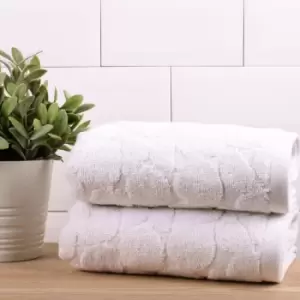 Image of Fusion Ingo Geometric Jacquard 100% Cotton 550gsm Hand Towel, White, 2 Pack