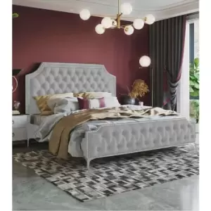 Image of Gaia Upholstered Beds - Plush Velvet, King Size Frame, Silver - Silver