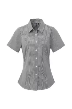 Image of Microcheck Short Sleeve Cotton Shirt