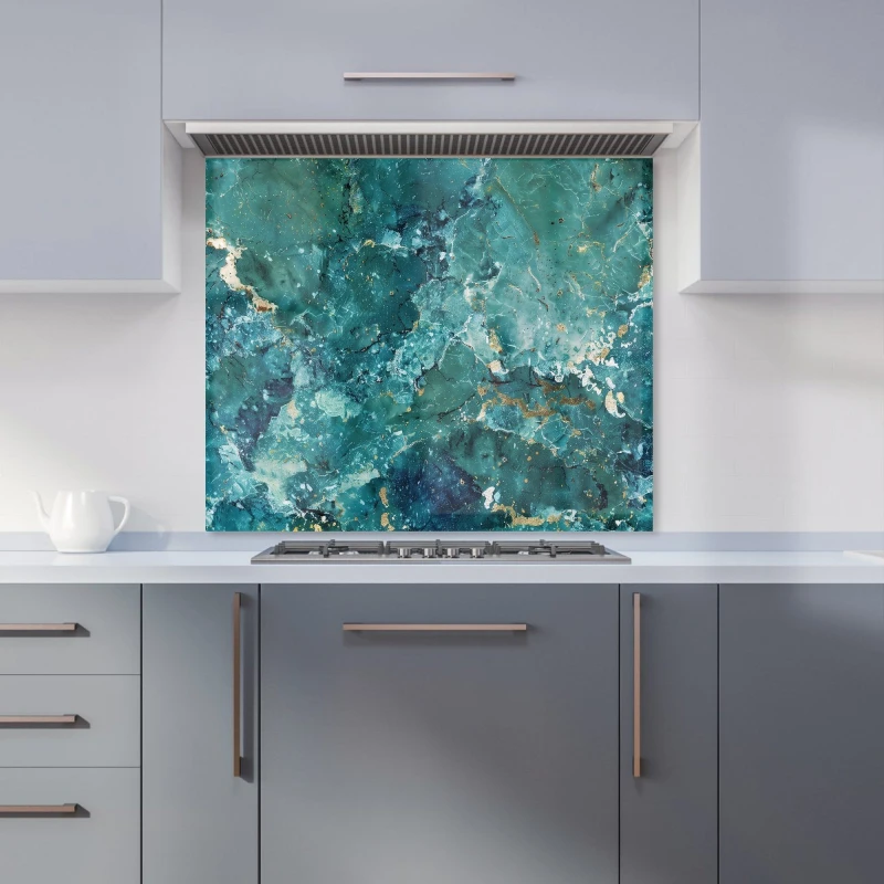 Image of Warren Reed - Designer Bright Teal Quartz Effect Kitchen Splashback Size: 600mm x 750mm Teal Unisex 600mm x 750mm