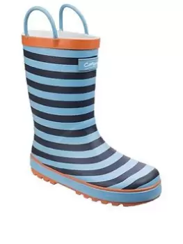 image of Cotswold Boys Blue Stripe Wellington Boots, Blue, Size 10 Younger