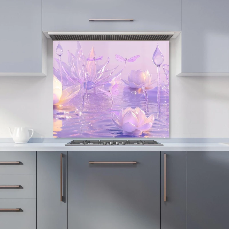 Image of Warren Reed - Designer Mystical Waterlilies in Purple Twilight Kitchen Splashback Size: 600mm x 750mm Multicolor Unisex 600mm x 750mm