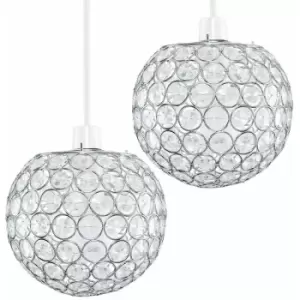 image of Minisun - 2 x Chrome Globe Ceiling Light Shades + Acrylic Crystal Jewels