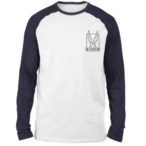 Image of Looney Tunes Bugs Bunny Embroidered Unisex Long Sleeved Raglan T-Shirt - White/Navy - L