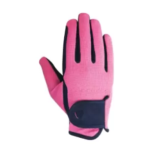 image of Hy Childrens/Kids Belton Riding Gloves (S) (Navy/Pink)