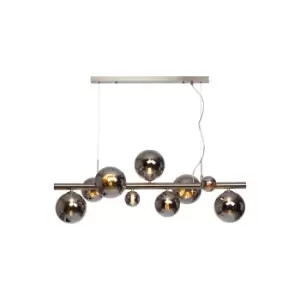 image of Marshall Linear Ceiling Pendant, 9 Light G9, Satin Nickel, Chrome Plated Glass