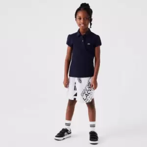 Image of Girls' Lacoste Scalloped Collar Mini Pique Polo Shirt Size 1 yr Navy Blue