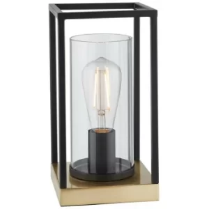 image of Merano Pescasseroli Table Lamp Sand Black And Satin Brass Plate With Clear Glass