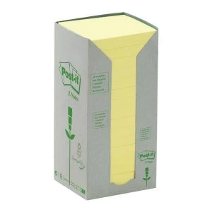 image of Post-it Sticky Notes Z-Notes Tower Recycled Yellow 16 x 100 Pack