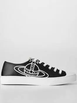 image of Vivienne Westwood Mens Plimsoll Low Top Faux Leather Trainers - Black, Size 6, Men