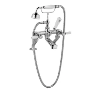 image of Hudson Reed White Topaz With Lever Bath Shower Mixer - Chrome / White